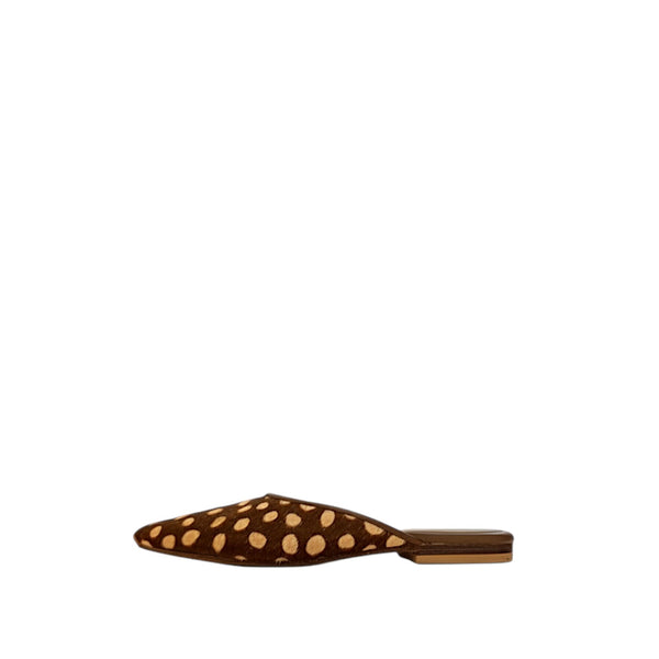 Shop Sarah Stewart Mabrey pointed-toe mule in brown and tan polka dot printed calf hair leather