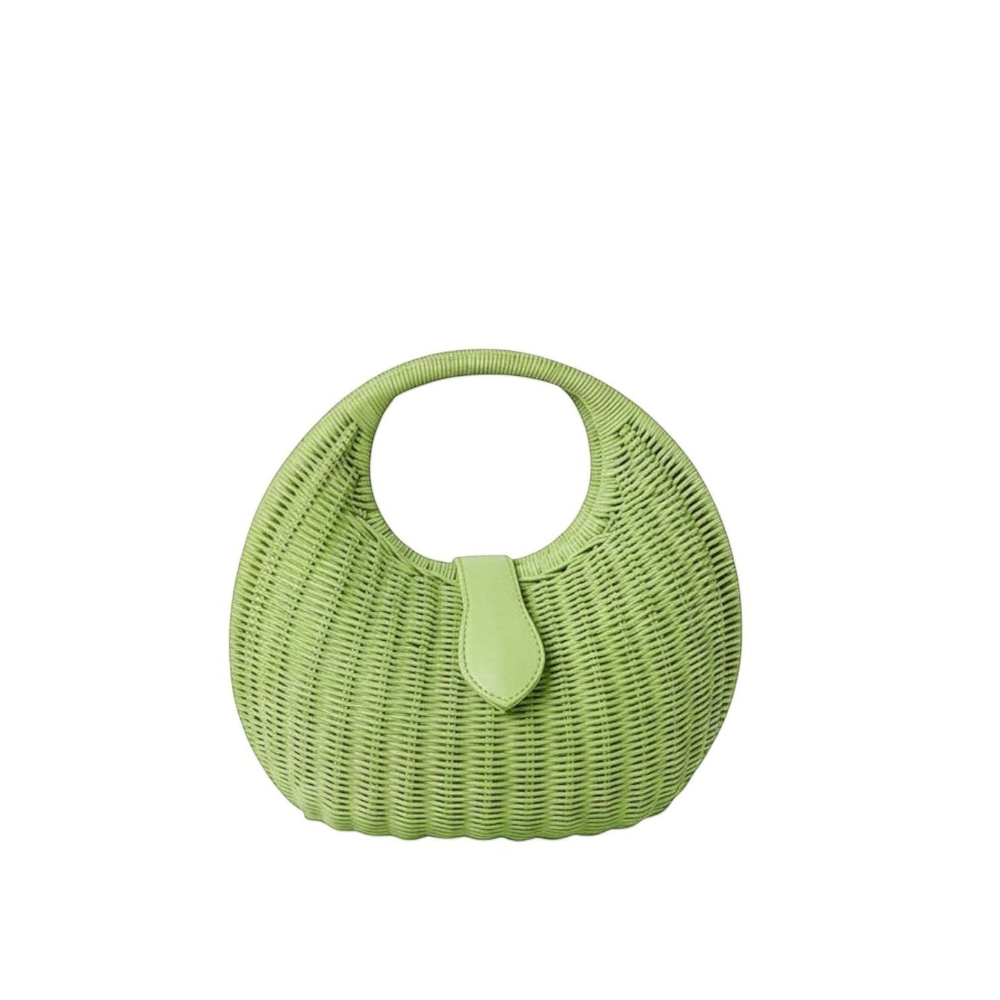 Shop Sarah Stewart Matilda green wicker handbag with leather closure and cotton lining. A stylish summer accessory.