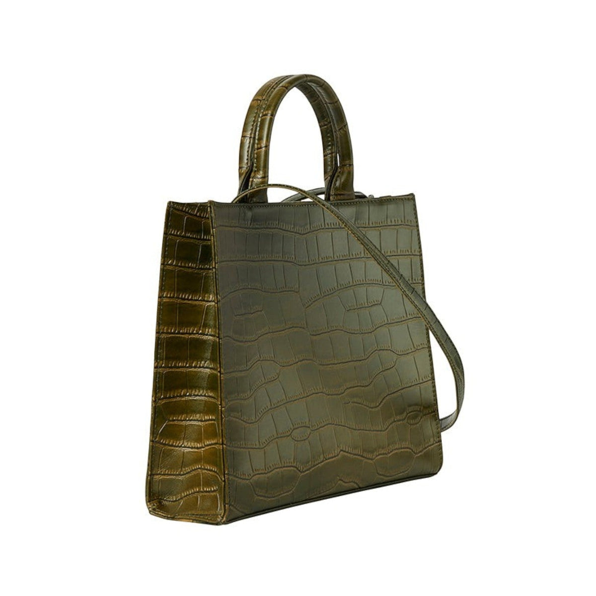 Shop Sarah Stewart Adele handbag in olive green croc-embossed lambskin leather with a structured silhouette.