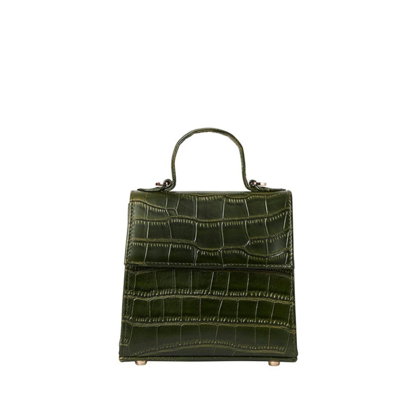Shop Sarah Stewart The Robin olive green crocodile-embossed goat skin leather handbag with gold hardware
