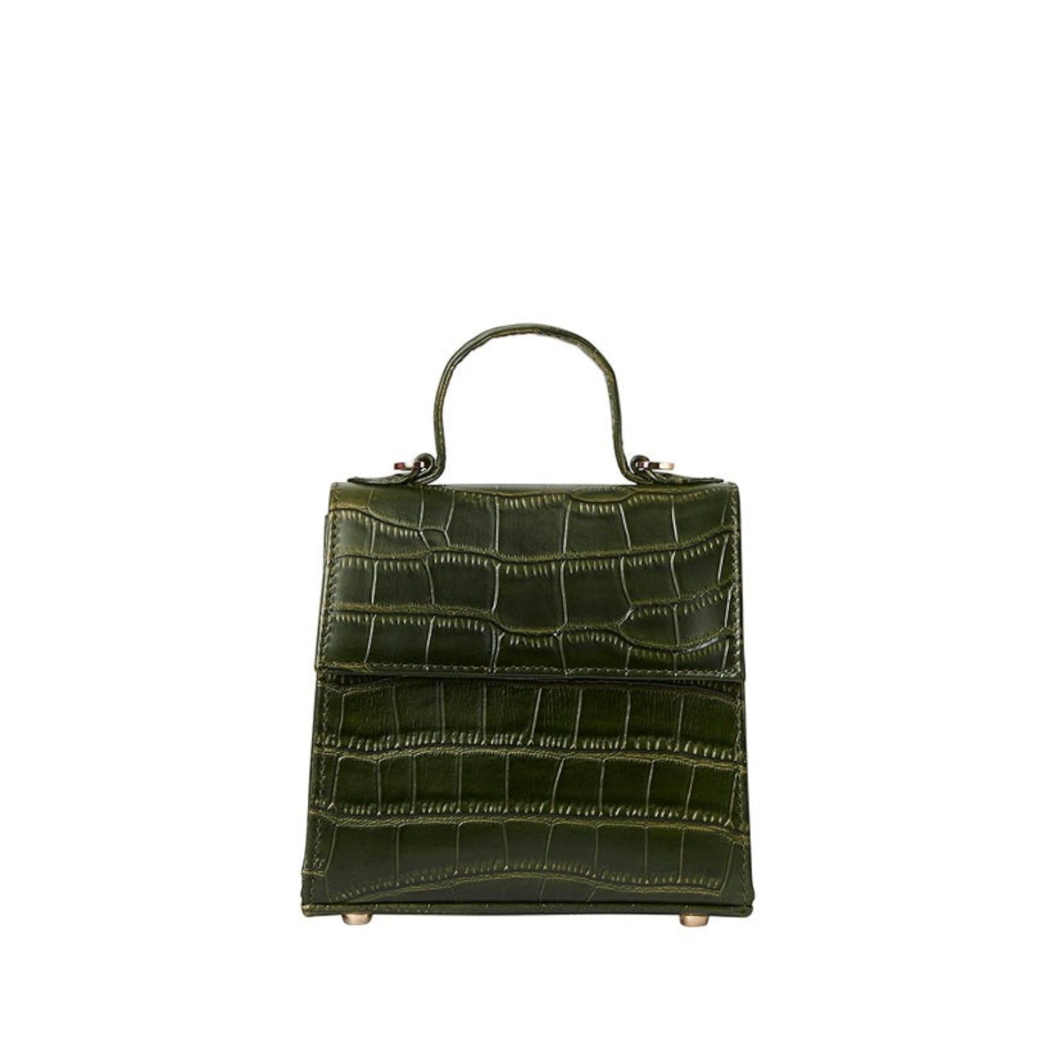 Shop Sarah Stewart The Robin olive green crocodile-embossed goat skin leather handbag with gold hardware