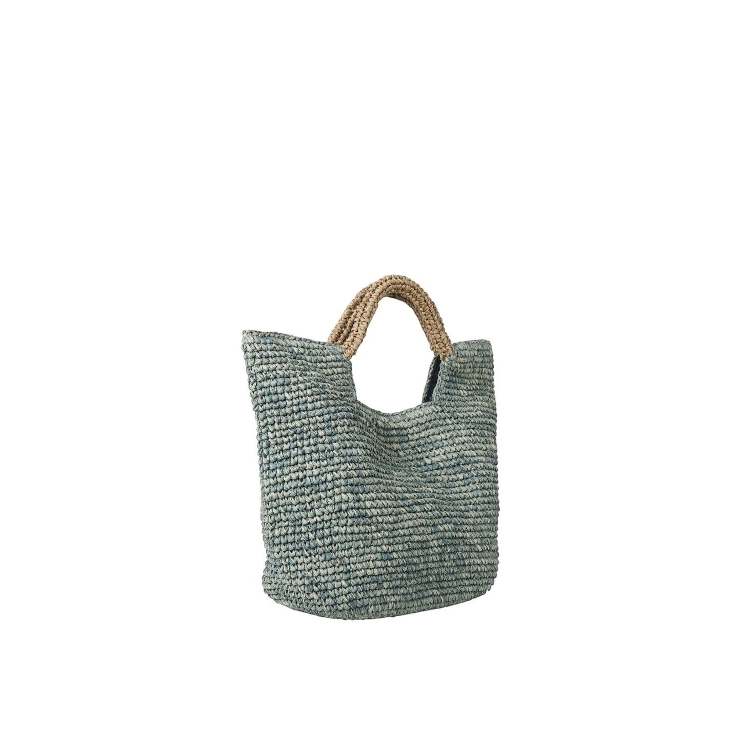 Shop Sarah Stewart The Opal blue raffia tote bag with cotton lining and snap closure