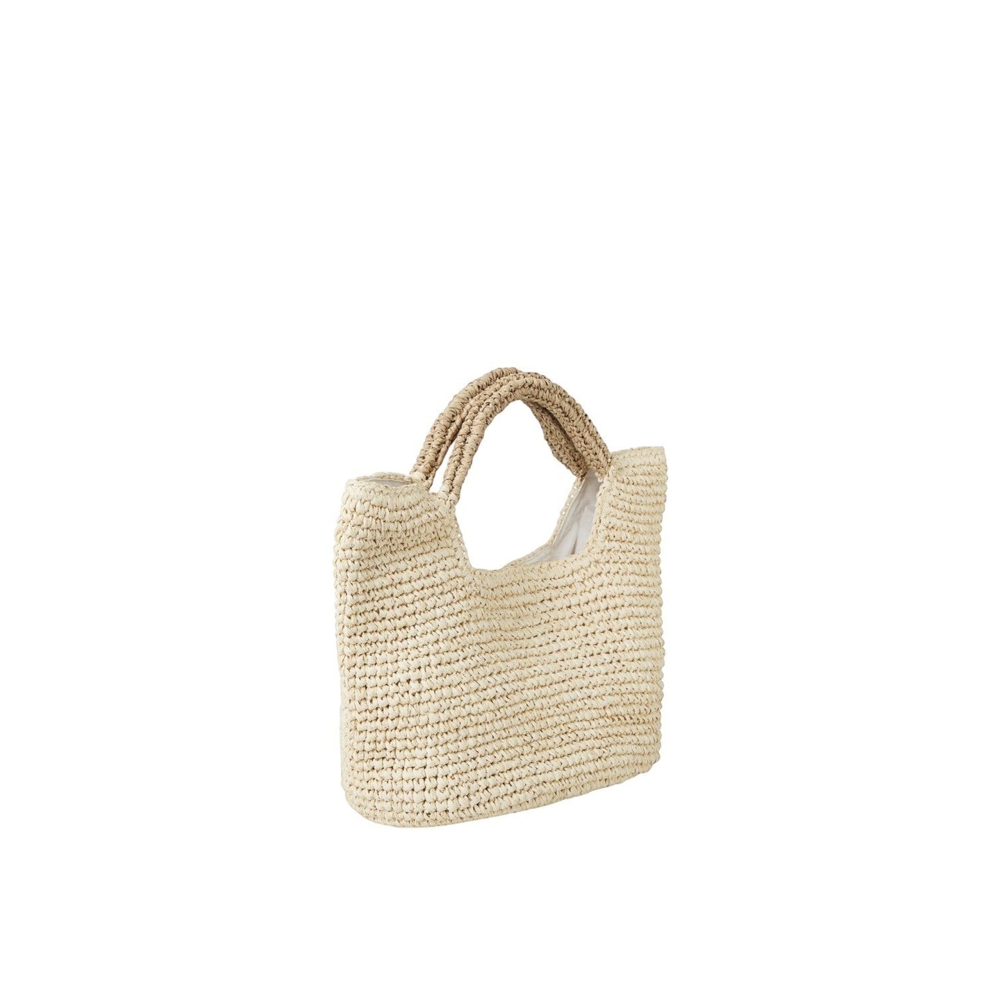 Shop Sarah Stewart The Opal natural raffia tote bag with cotton lining, interior pocket, and snap closure.