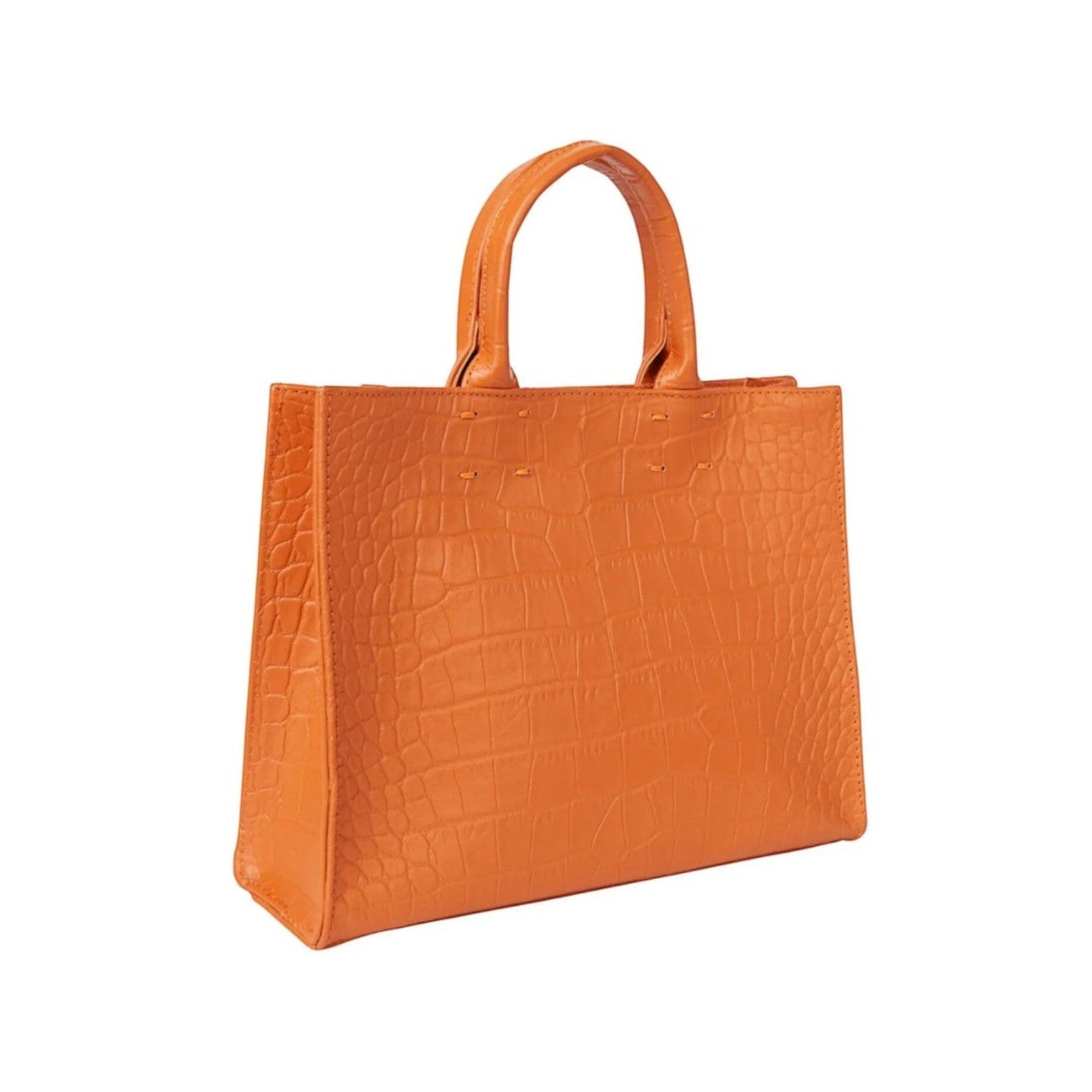 Shop Sarah Stewart Adelaide handbag in orange embossed goat skin leather with a classic structured tote design.