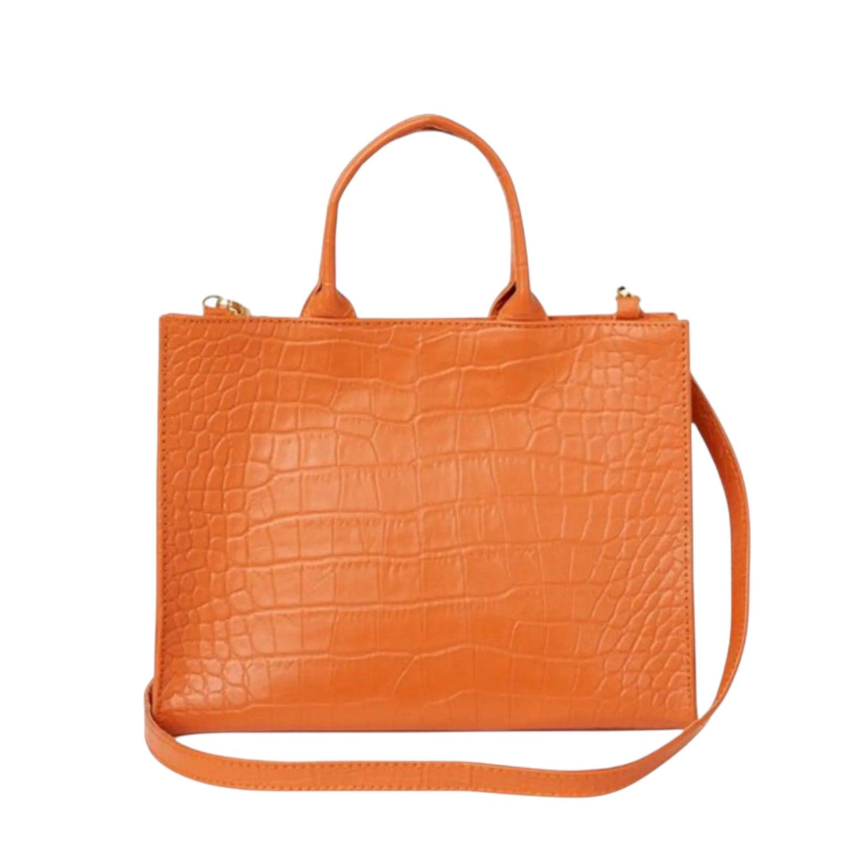 Shop Sarah Stewart Adele handbag in orange embossed croc lambskin leather with structured frame and shoulder strap