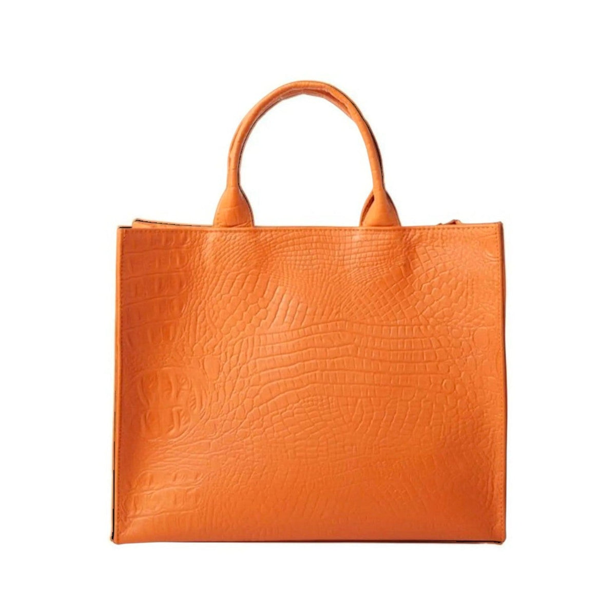 Shop Sarah Stewart Adele handbag in orange embossed croc lambskin leather with a structured square silhouette.