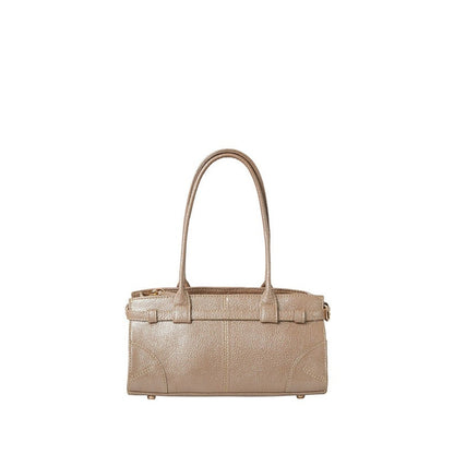 Shop Sarah Stewart The Paris lambskin shoulder bag in metallic beige with suede lining and zipper closure
