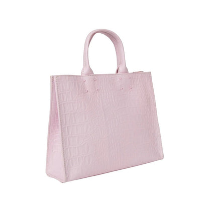 Shop Sarah Stewart Adelaide handbag in light pink embossed goat skin leather with a classic structured tote design.