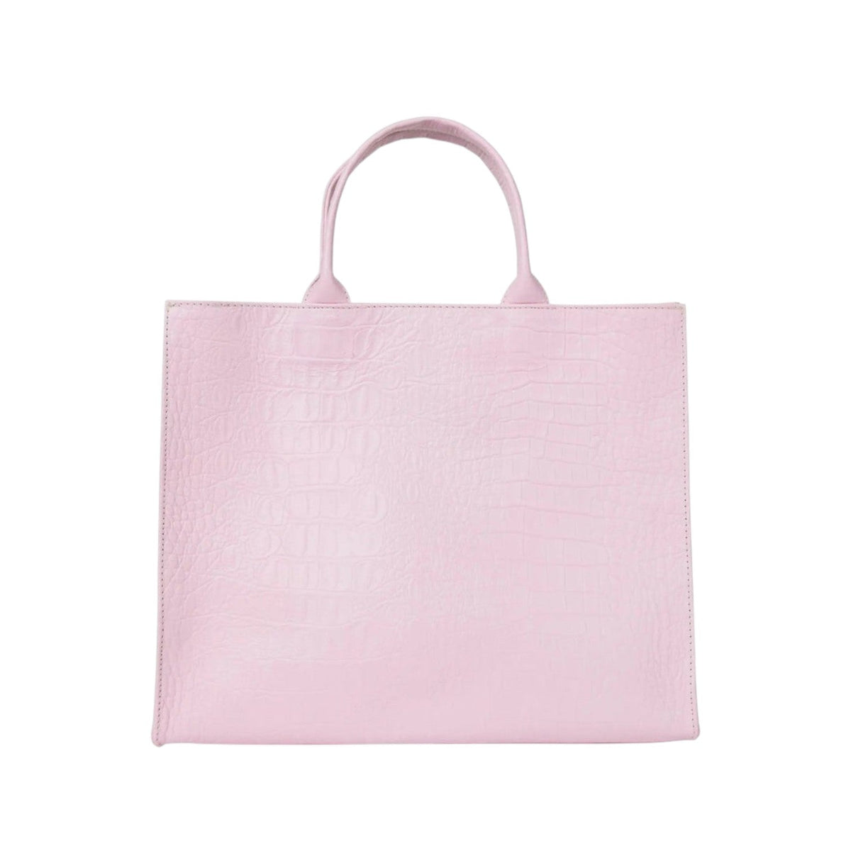 Shop Sarah Stewart Adele handbag in light pink embossed croc lambskin leather with structured square silhouette.