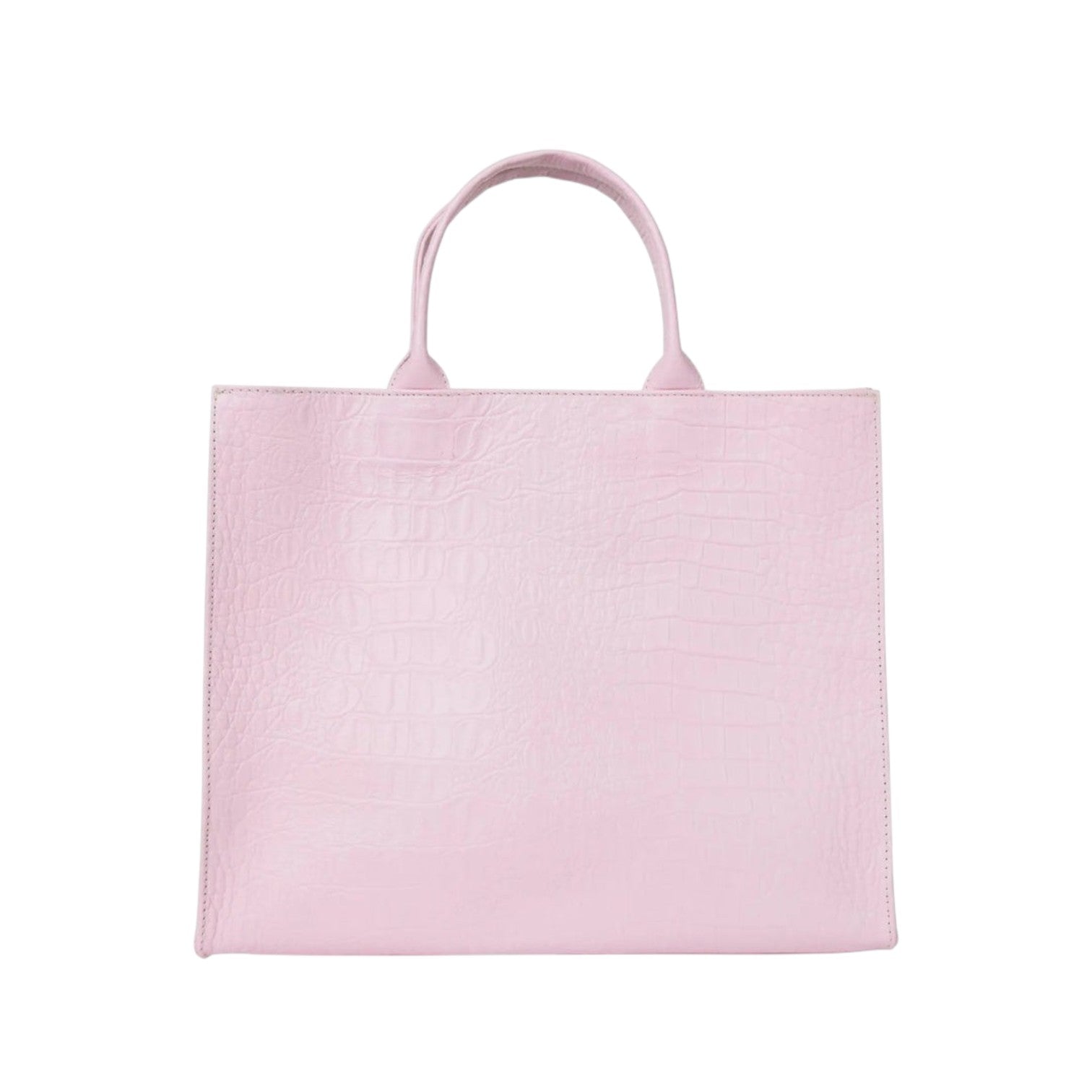 Shop Sarah Stewart Adele handbag in light pink embossed croc lambskin leather with structured square silhouette.