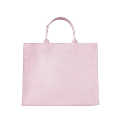 Shop Sarah Stewart Adele handbag in light pink embossed croc lambskin leather with structured square silhouette.