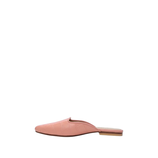 Shop Sarah Stewart Clara mule in pink embossed goat skin leather with a vintage-inspired square toe design.