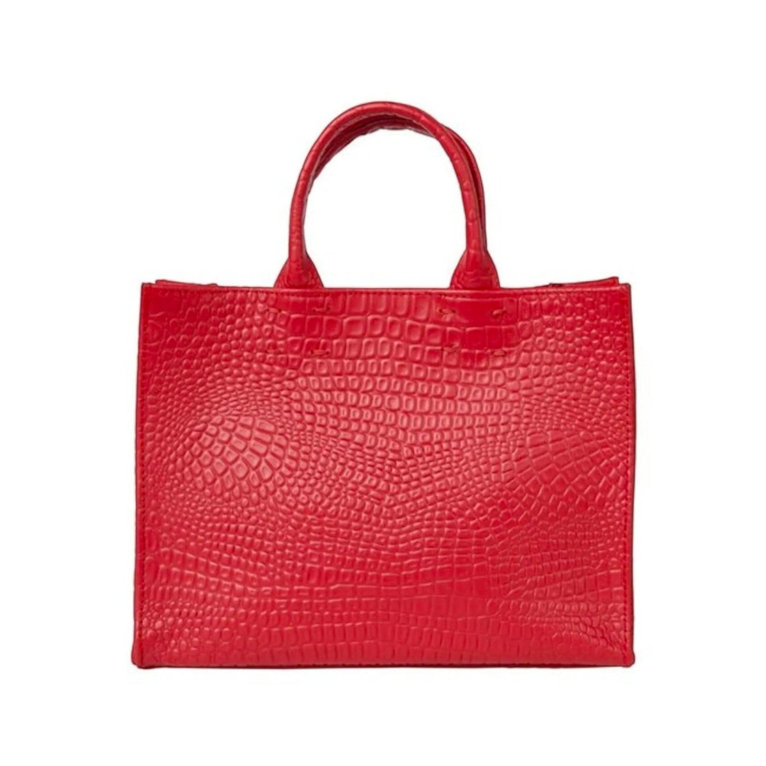Shop Sarah Stewart Adele handbag in red embossed croc lambskin leather with structured silhouette and top handles.