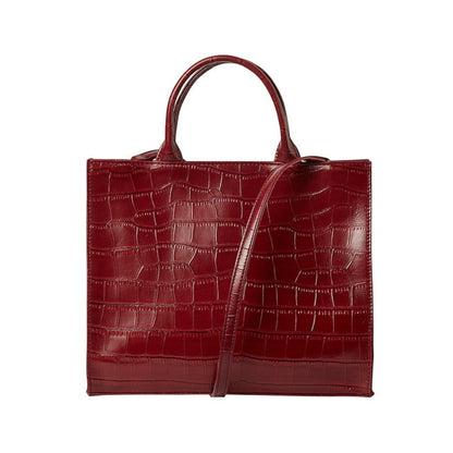 Shop Sarah Stewart Adele handbag in deep red embossed croc lambskin leather with structured frame and shoulder strap