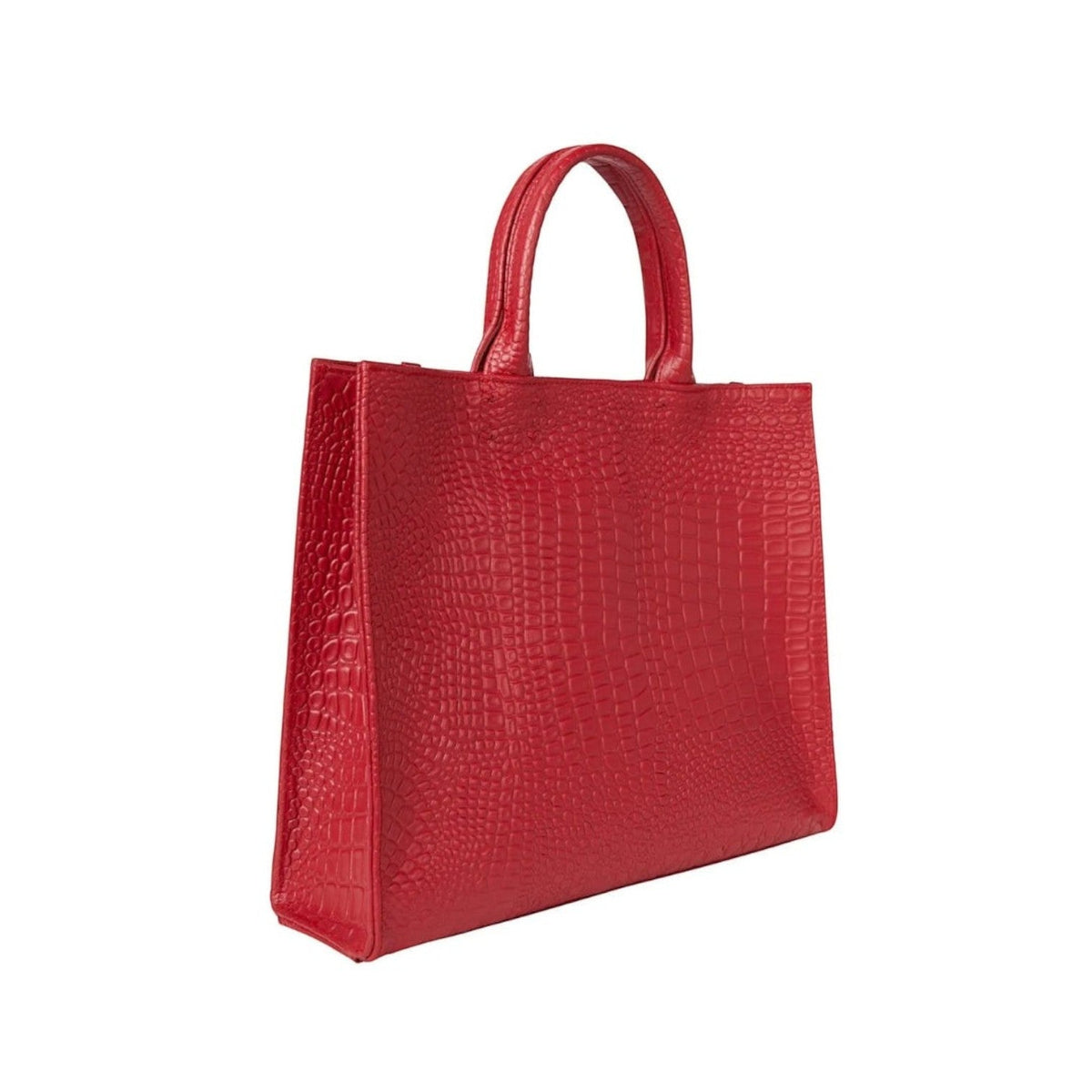 Shop Sarah Stewart Adele handbag in red embossed croc-effect lambskin leather with structured top handles
