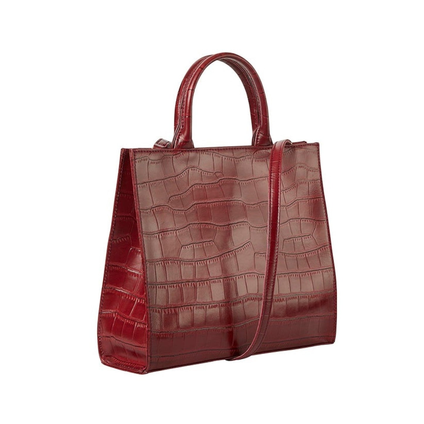 Shop Sarah Stewart The Adele handbag in deep red embossed croc lambskin leather with a structured top handle design.