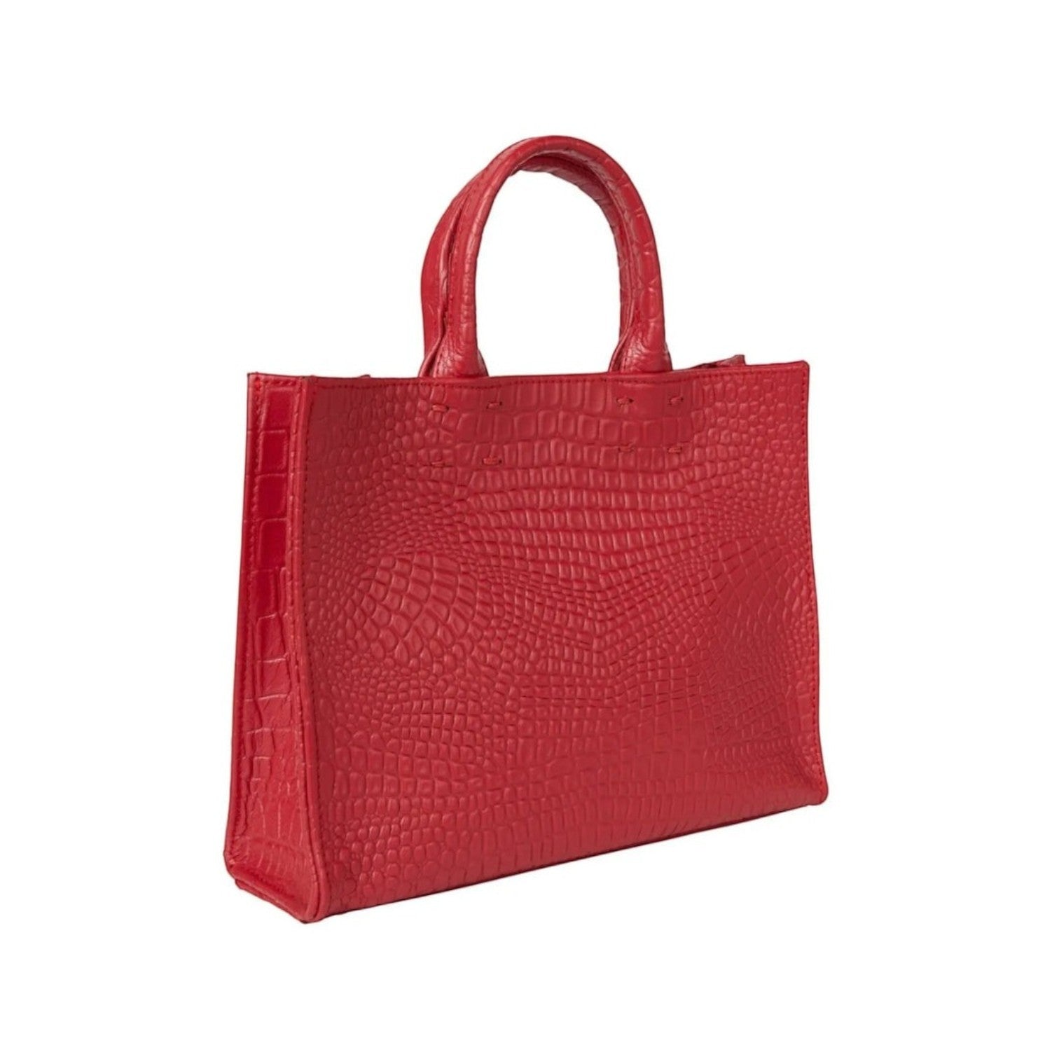 Shop Sarah Stewart red Adelaide handbag in embossed goat skin leather with a structured tote silhouette