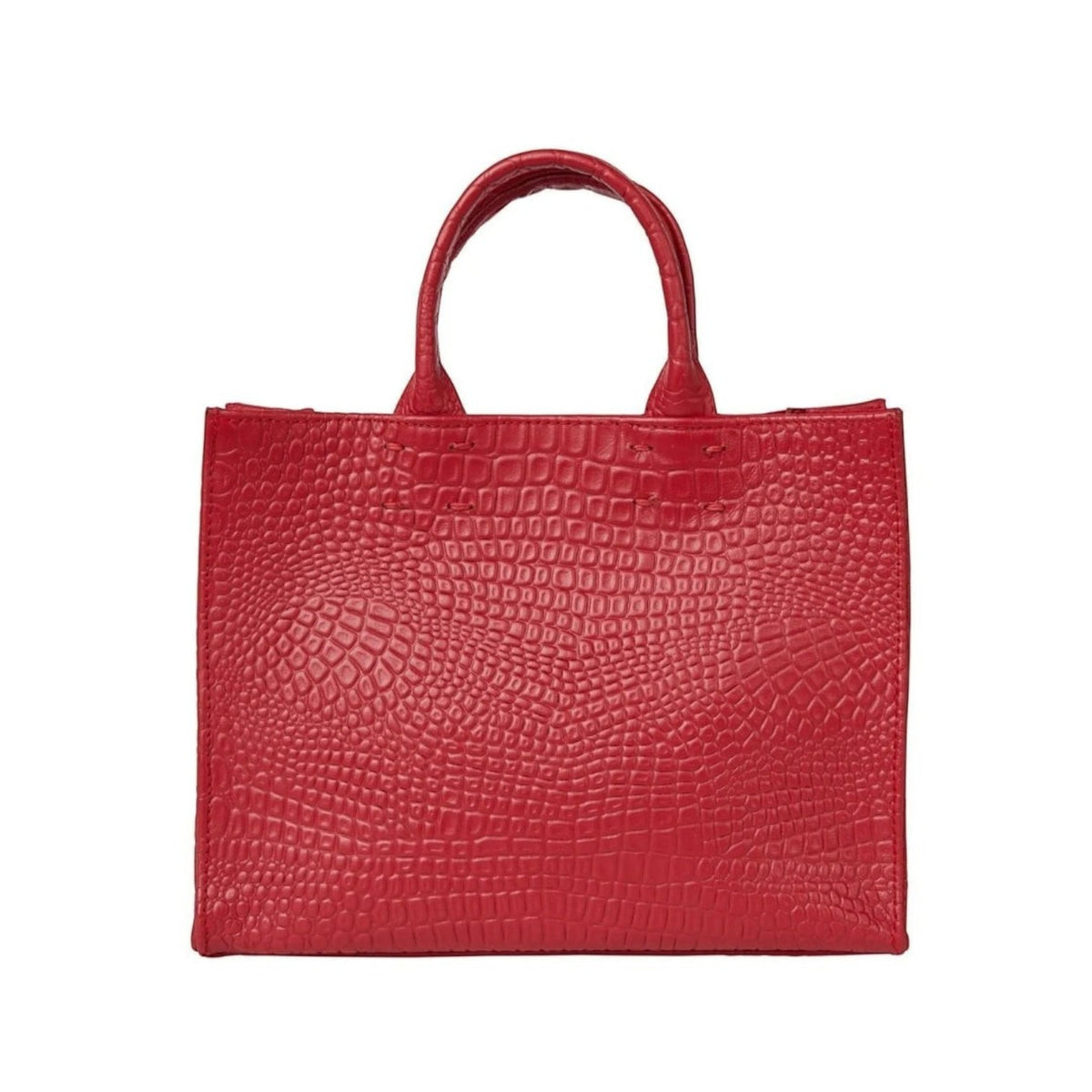 Shop Sarah Stewart red Adelaide handbag in embossed goat skin leather with a classic structured tote design