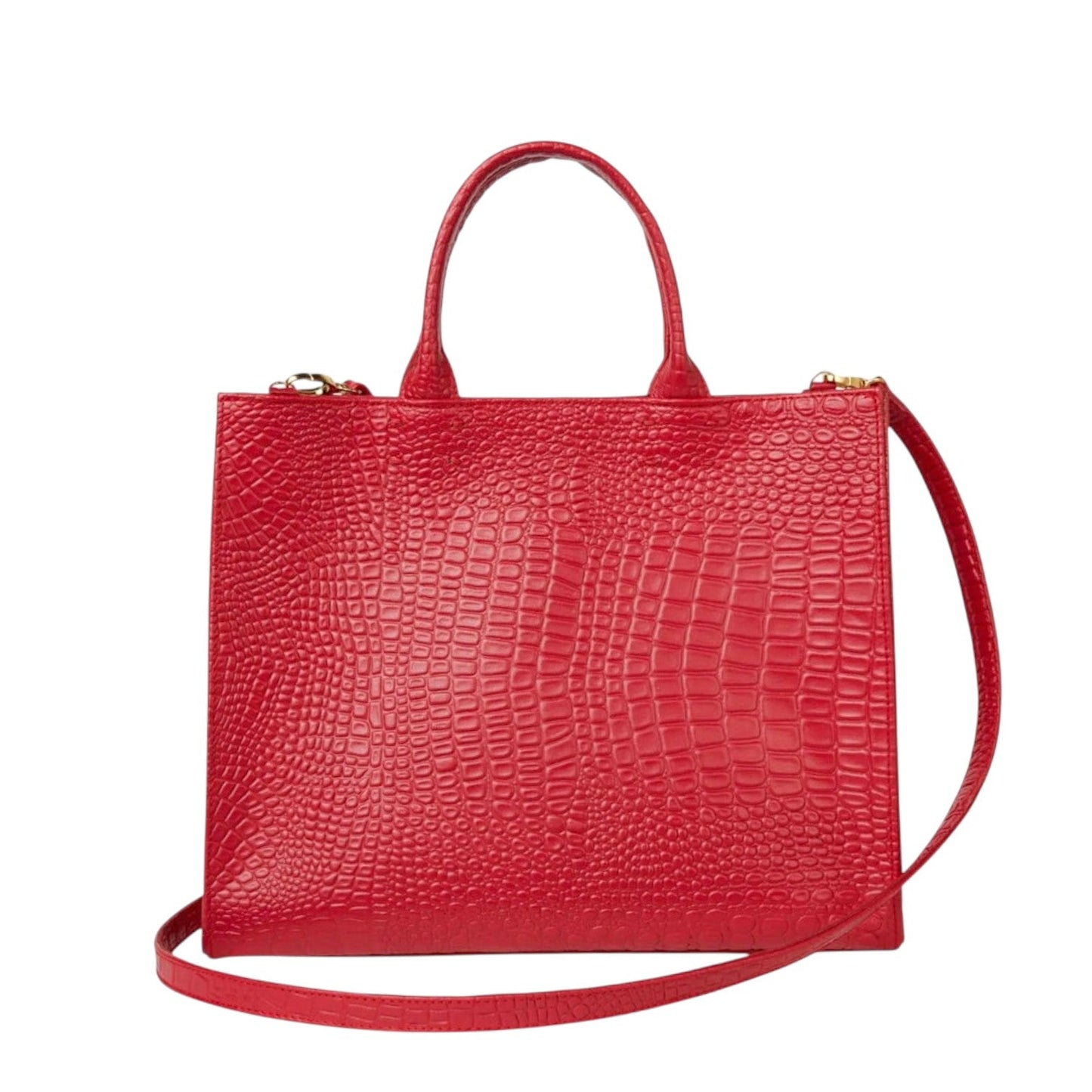 Shop Sarah Stewart red croc-embossed lambskin leather Adele handbag with structured silhouette and shoulder strap.