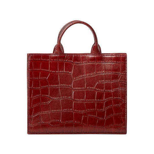 Shop Sarah Stewart The Adelaide handbag in deep red embossed goat skin leather with a classic structured silhouette.