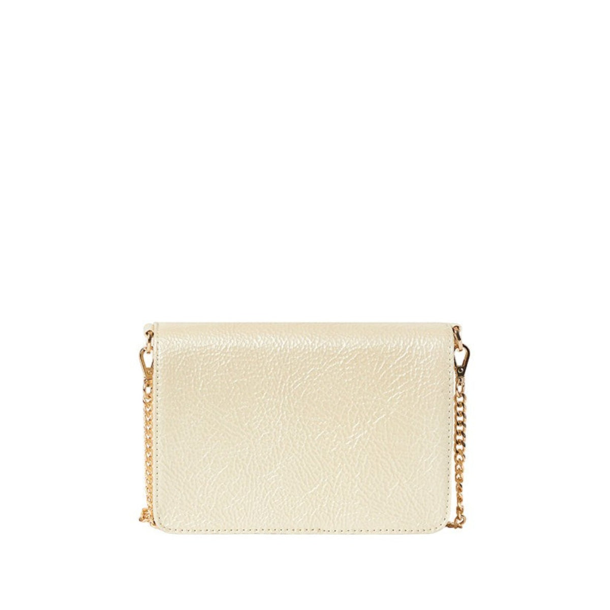 Shop Sarah Stewart The Stacey Patent cream crinkled lambskin leather shoulder bag with a gold chain strap