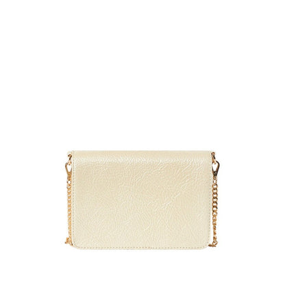 Shop Sarah Stewart The Stacey Patent cream crinkled lambskin leather shoulder bag with a gold chain strap