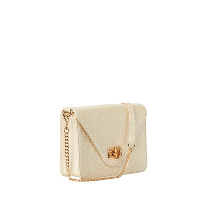 Shop Sarah Stewart The Stacey Patent cream crinkled lambskin shoulder bag with bamboo closure and gold chain strap