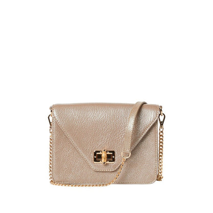 Shop Sarah Stewart The Stacey Patent metallic crinkled lambskin shoulder bag with bamboo and metal hardware closure