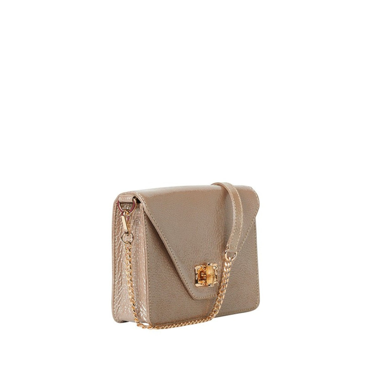 Shop Sarah Stewart The Stacey Patent metallic crinkled lambskin shoulder bag with bamboo and gold chain hardware