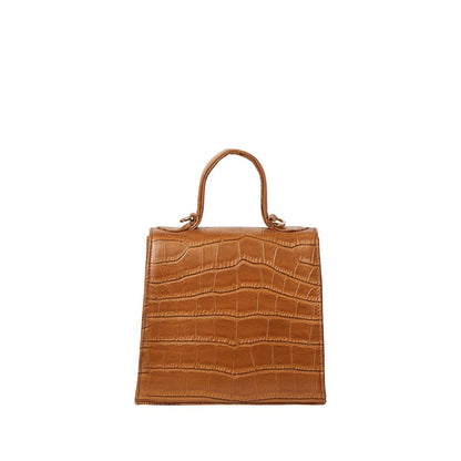 Shop Sarah Stewart The Robin tan goat skin leather handbag with crocodile pattern and gold hardware