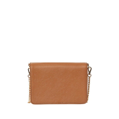 Shop Sarah Stewart The Stacey Stefano tan saffiano leather shoulder bag with a detachable gold chain strap