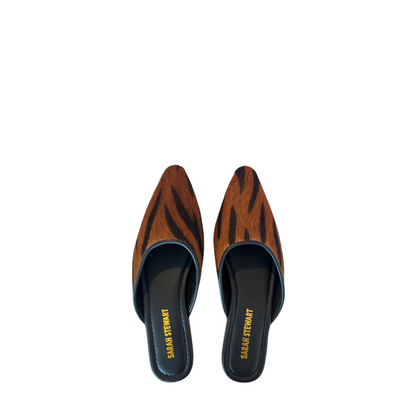 Shop Sarah Stewart Mabrey pointed-toe mules in tiger-print calf hair leather with black trim
