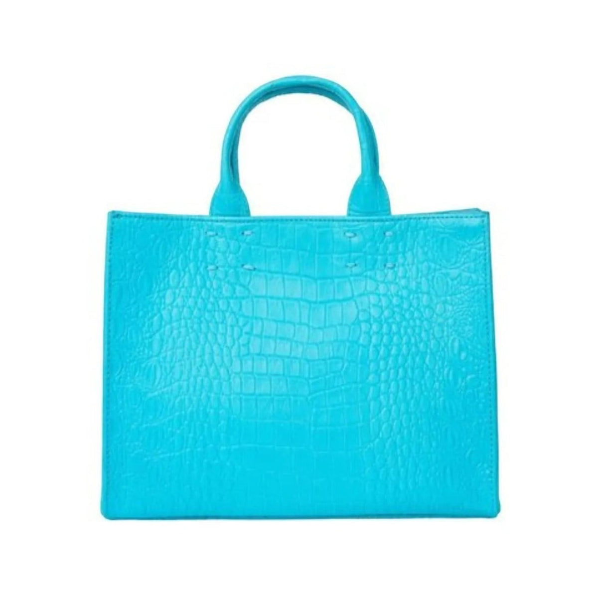 Shop Sarah Stewart Adelaide handbag in bright turquoise embossed goat skin leather with a classic tote silhouette.