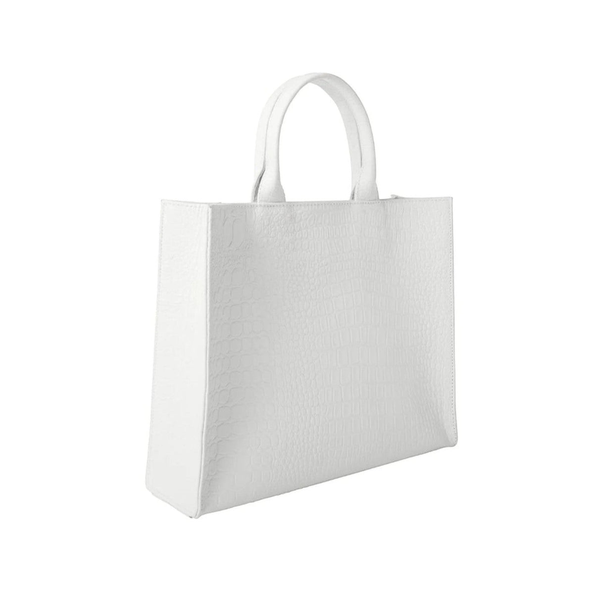 Shop Sarah Stewart white croc-embossed lambskin leather Adele handbag with structured silhouette and top handles