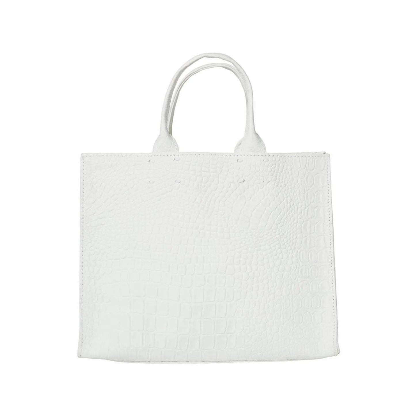 Shop Sarah Stewart white Adelaide handbag in embossed goat skin leather with a classic structured tote design