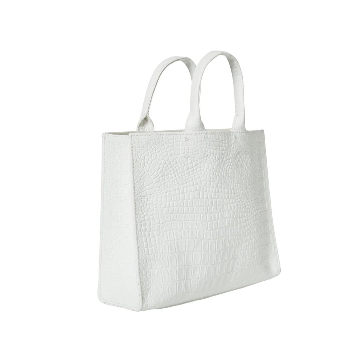 Shop Sarah Stewart white Adelaide handbag in embossed goat skin leather with a classic tote silhouette