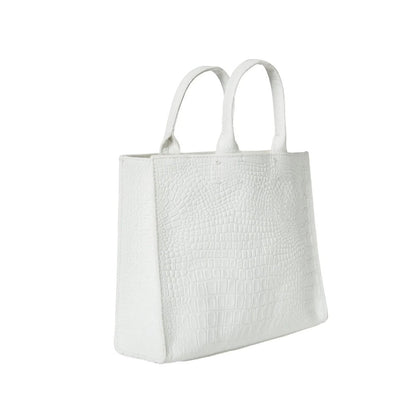 Shop Sarah Stewart white Adelaide handbag in embossed goat skin leather with a classic tote silhouette
