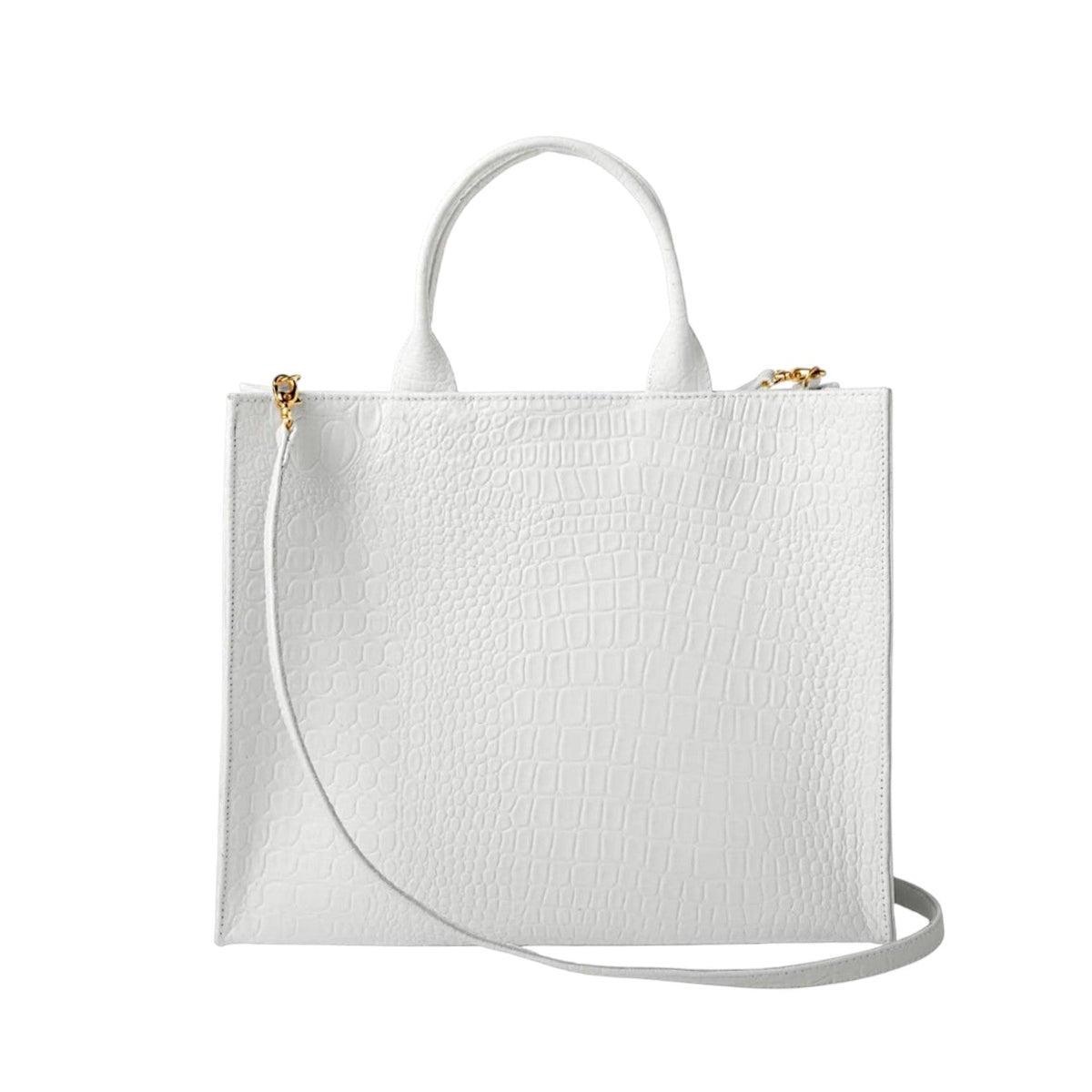 Shop Sarah Stewart Adele white croc-embossed lambskin leather handbag with structured frame and shoulder strap