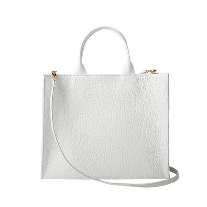 Shop Sarah Stewart Adele white croc-embossed lambskin leather handbag with structured frame and shoulder strap