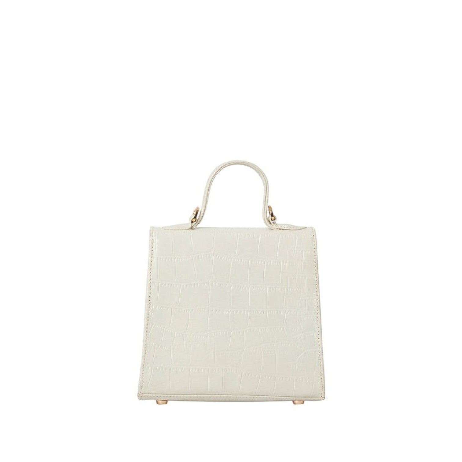Shop Sarah Stewart The Robin white goat skin leather handbag with a crocodile pattern and gold hardware.
