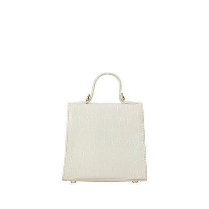 Shop Sarah Stewart The Robin white goat skin leather handbag with a crocodile pattern and gold hardware.