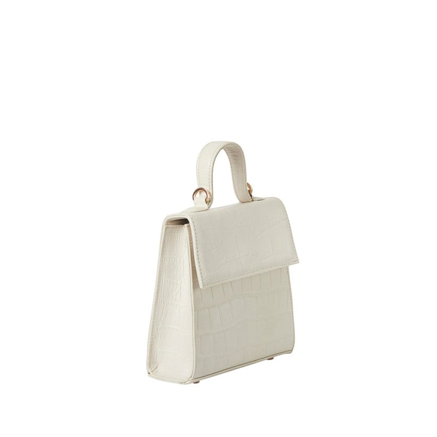 Shop Sarah Stewart white goat skin leather handbag with crocodile pattern and gold hardware details