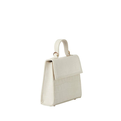 Shop Sarah Stewart white goat skin leather handbag with crocodile pattern and gold hardware details