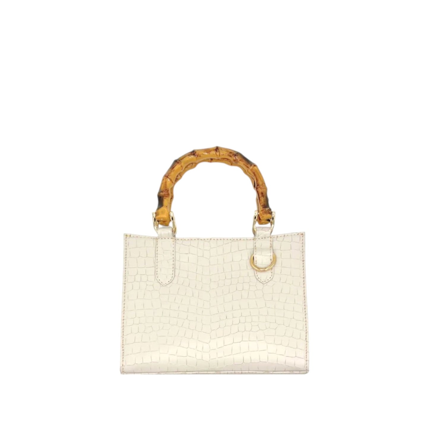 Shop Sarah Stewart Clara mini handbag in white embossed goat skin with bamboo handles and gold hardware